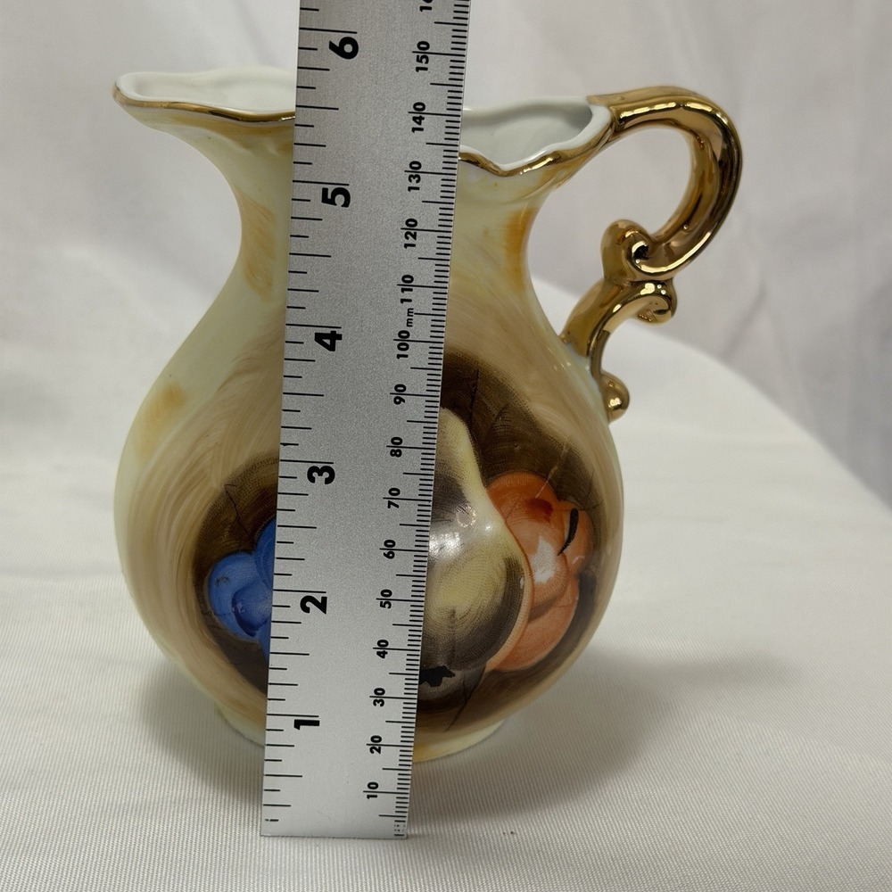 VTG Original Artmark Japan Pitcher & Bowl Set Hand Painted Fruit Gold Handle MCM - Picture 14 of 16